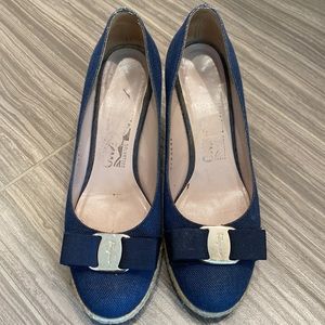 Ferragamo denim wedges
